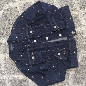 Liz Claiborne M flower embroidered jean jacket button up long sleeve